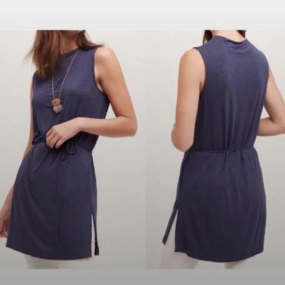 Anthropologie Dolan Left Coast Fina Tie Waist Sleeveless Tunic Navy Blue‎ XS